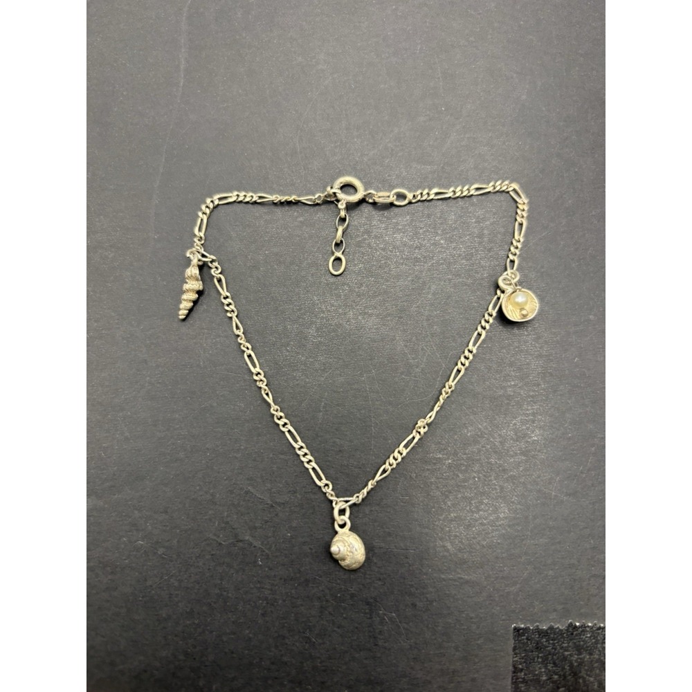 Vintage Sterling Silver 10" Sea Shell Charms Anklet 4 Grams H14